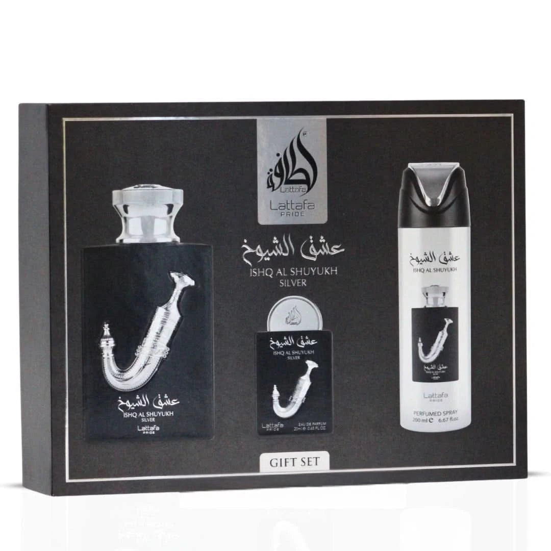Ishq Al Shuyukh Silver Gift Set - Lattafa Perfumes
