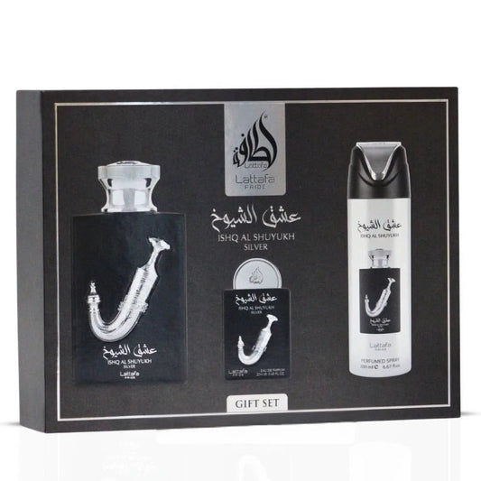 Ishq Al Shuyukh Silver Gift Set - Lattafa Perfumes